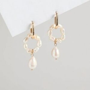 Anthropologie Pearl Huggie Hoop Earrings